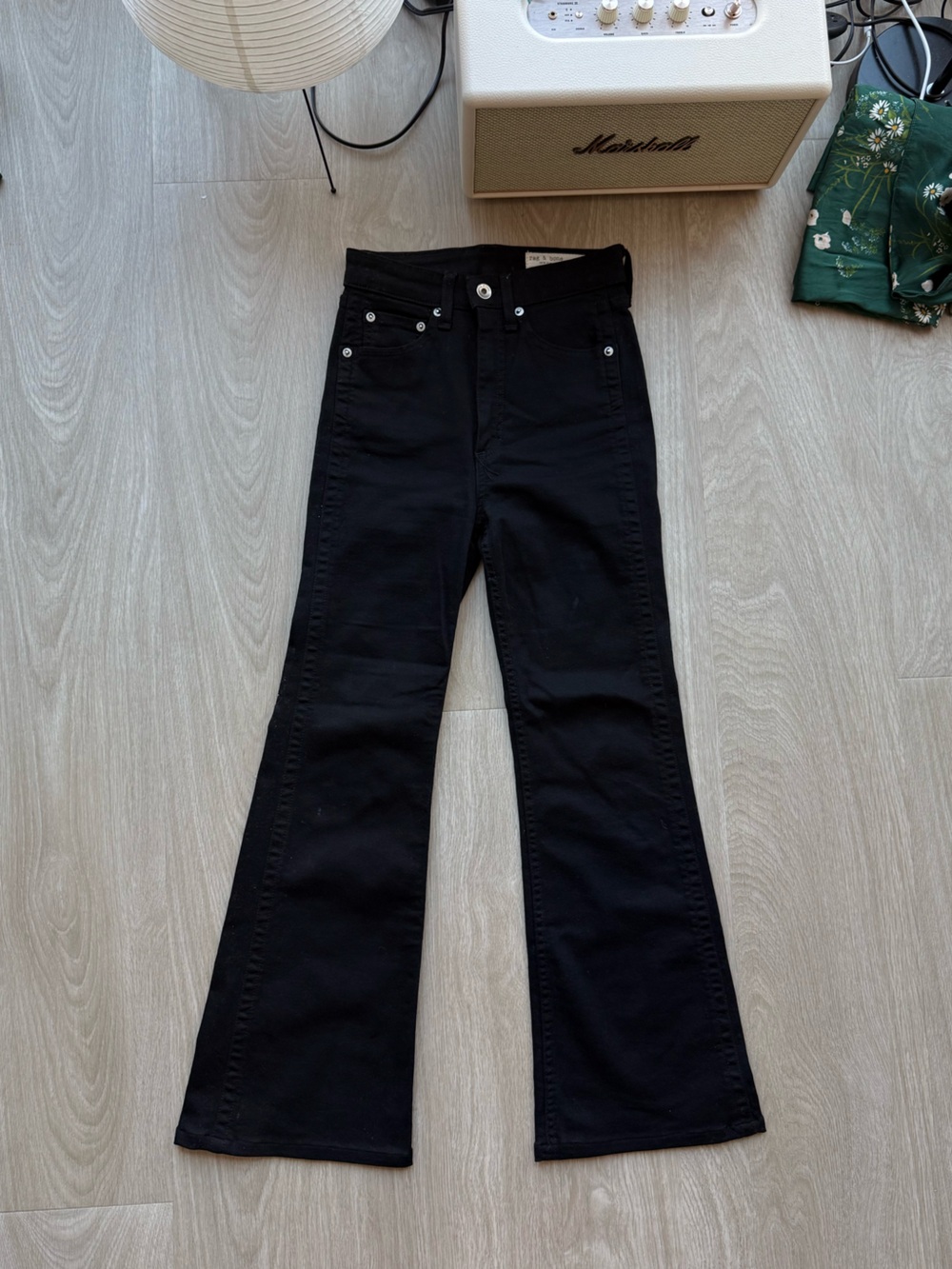 rag & bone Jane Super High Rise Flare Jeans No Fade Black Size 24